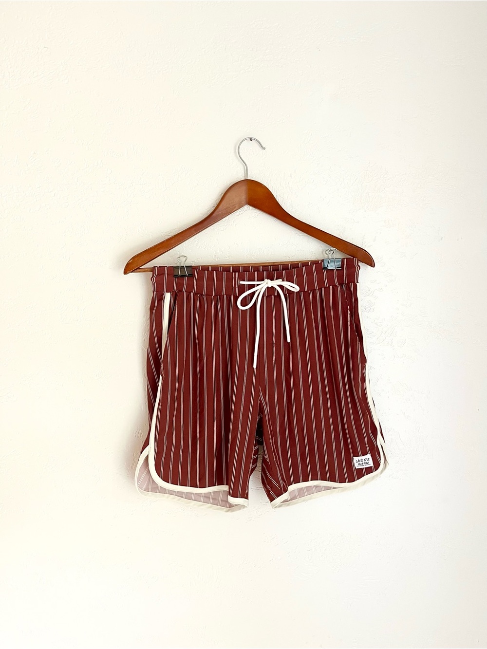 Jack’s Surf Shop Burgundy Pin Stripe Board shorts